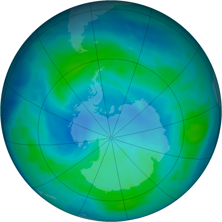 Antarctic ozone map for 15 February 2012